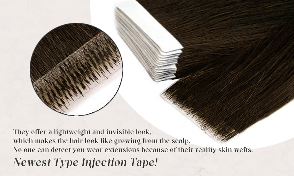 Injection Tape in human hair extensions