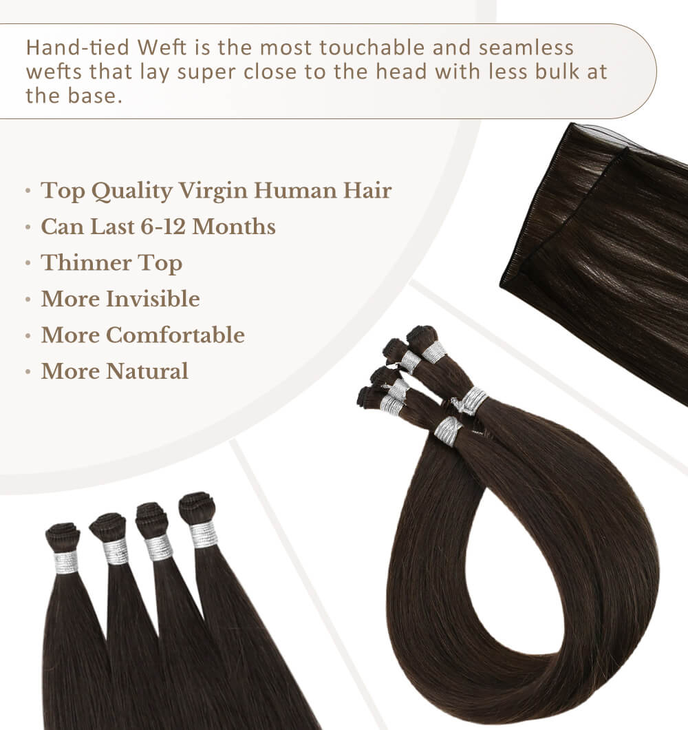 virgin hand tied weft top quality human hair