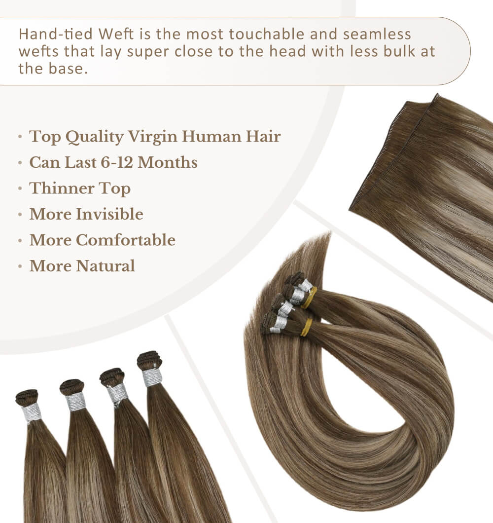 virgin hand tied weft top quality human hair