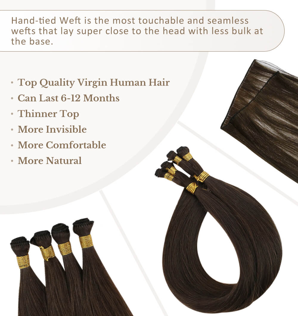 virgin hand tied weft top quality human hair