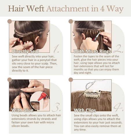 Four ways to apply hair flat weft