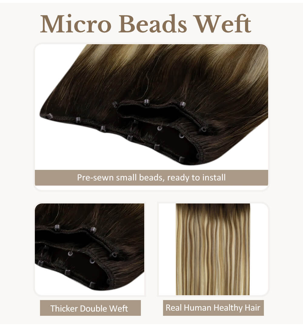 Micro perles de haute qualité trame de vrais cheveux humains