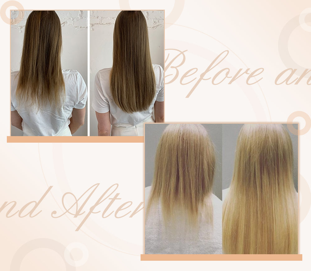 Avant et après avoir porté du ruban adhésif dans les extensions de cheveux