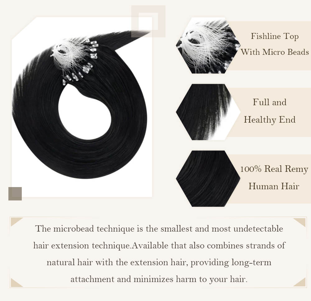 Extensions de cheveux en micro boucle noire solide extensions de cheveux en micro boucle remy extensions de cheveux de fusion à froid de cheveux humains