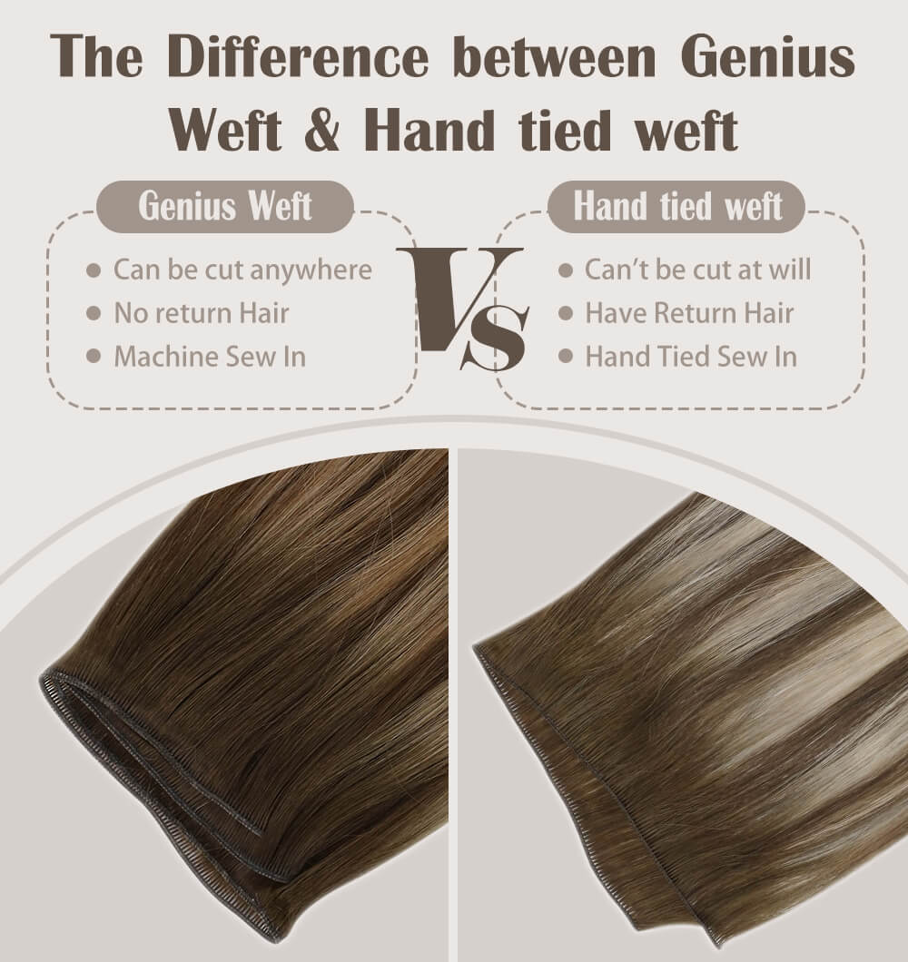The difference between genius weft and hand tied weft