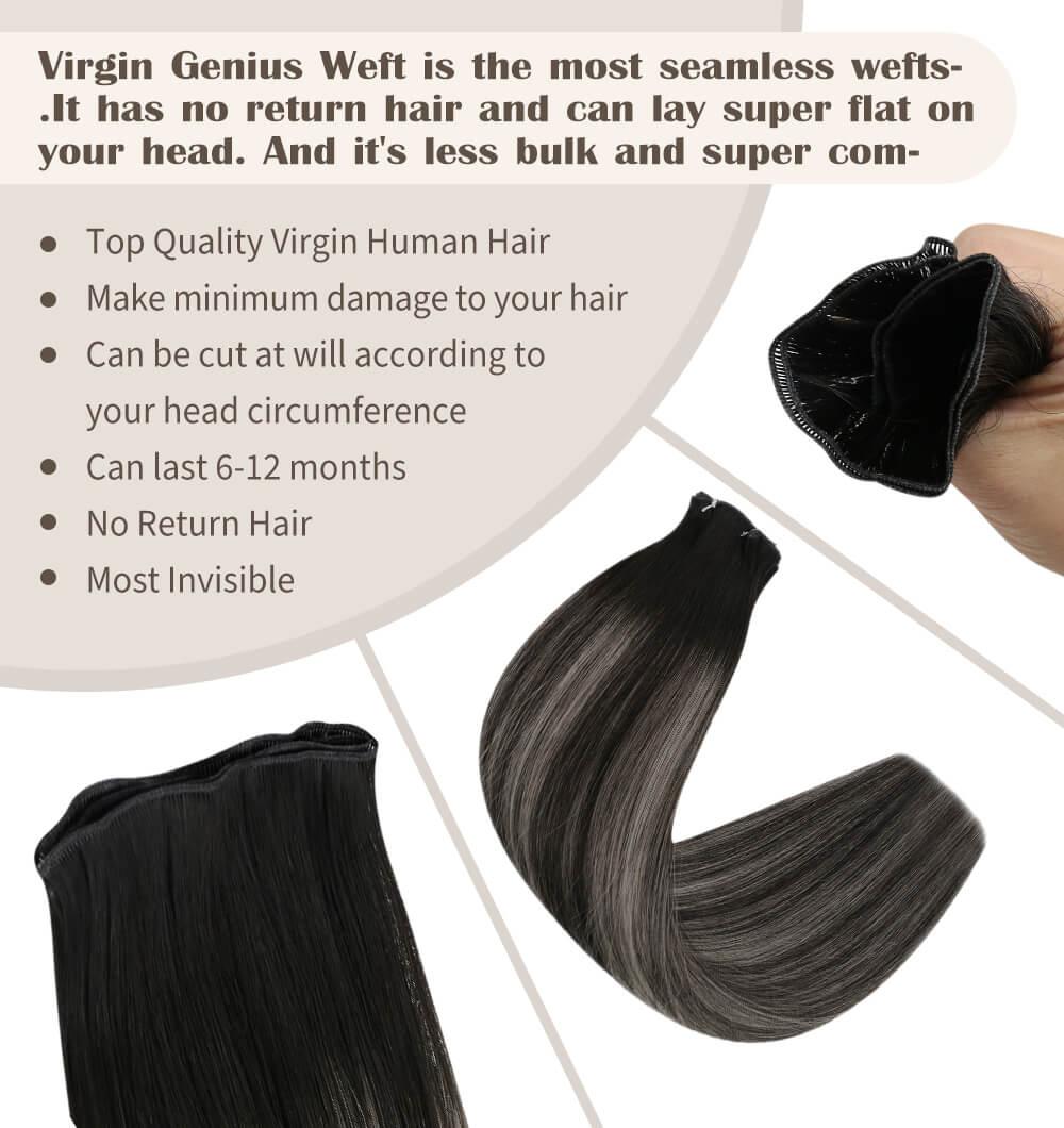 virgin genius weft balayage black with silver straight