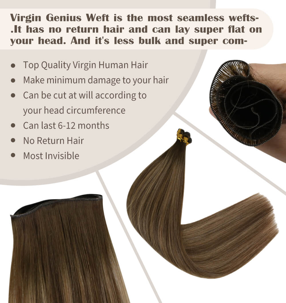 virgin genius weft balayage dark brown with camel blonde