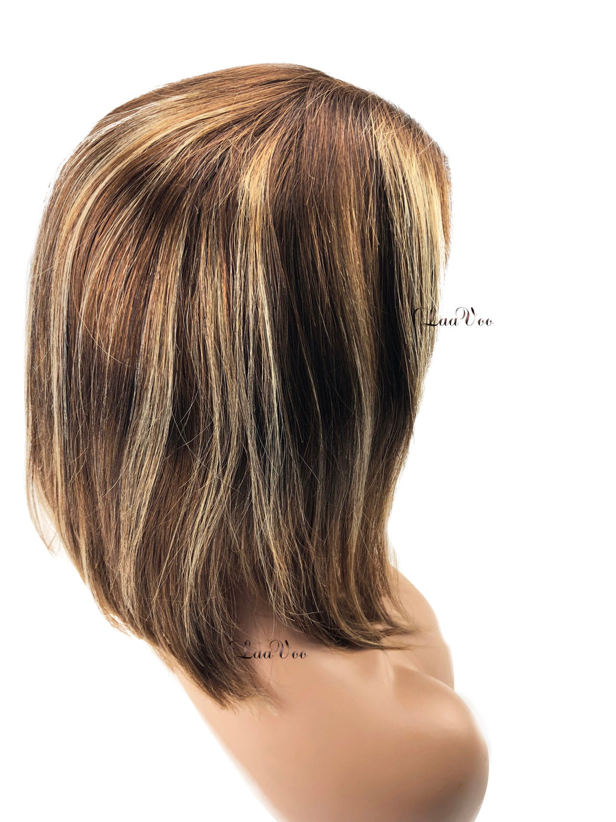 Lace Front Bob Wig Dark Brown Highlighted Caramel Blonde 130