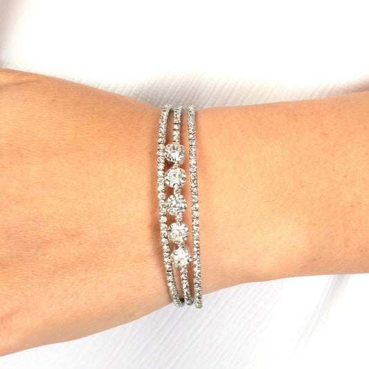 Lucid Layers - White Rhinestone Bracelet - Bling by Danielle Baker