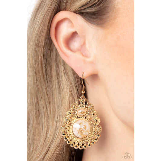 Welcoming Whimsy - White & Gold Earrings - Bling by Danielle Baker