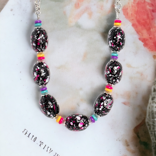 No Laughing SPLATTER - Pink Necklace - Bling by Danielle Baker