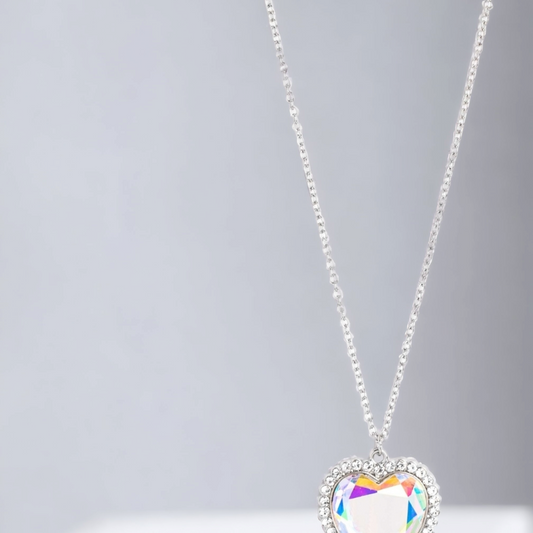 Prismatically Twitterpated - Multi Iridescent Heart Necklace - Black Diamond Exclusive