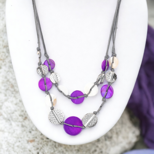 Barefoot Beaches - Purple & White Shell Necklace - Bling by Danielle Baker
