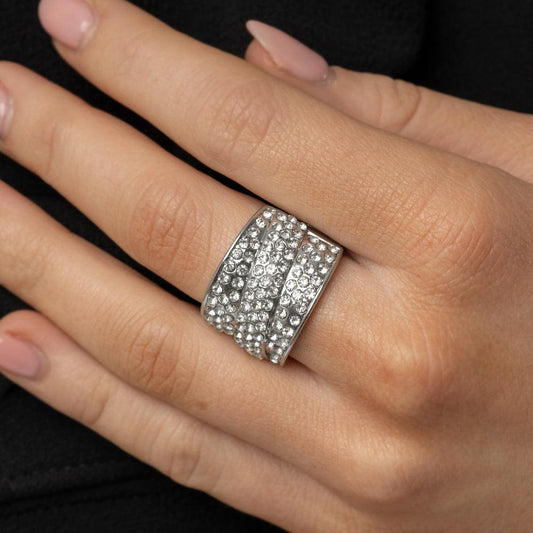 The Millionaires Club - White Rhinestone Blockbuster Ring - A Large Selection Hand-Chains And Jewelry On rainbowartsreview,Women's Jewelry | Necklaces, Earrings, Bracelets