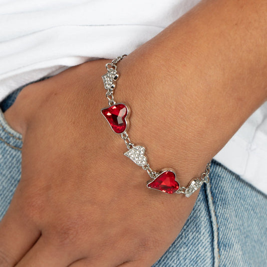 Cluelessly Crushing - Red Heart Bracelet - Bling by Danielle Baker