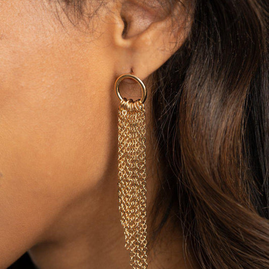 Divinely Dipping - Gold Chain Fringe Earrings  - A Large Selection Hand-Chains And Jewelry On rainbowartsreview,Women's Jewelry | Necklaces, Earrings, Bracelets