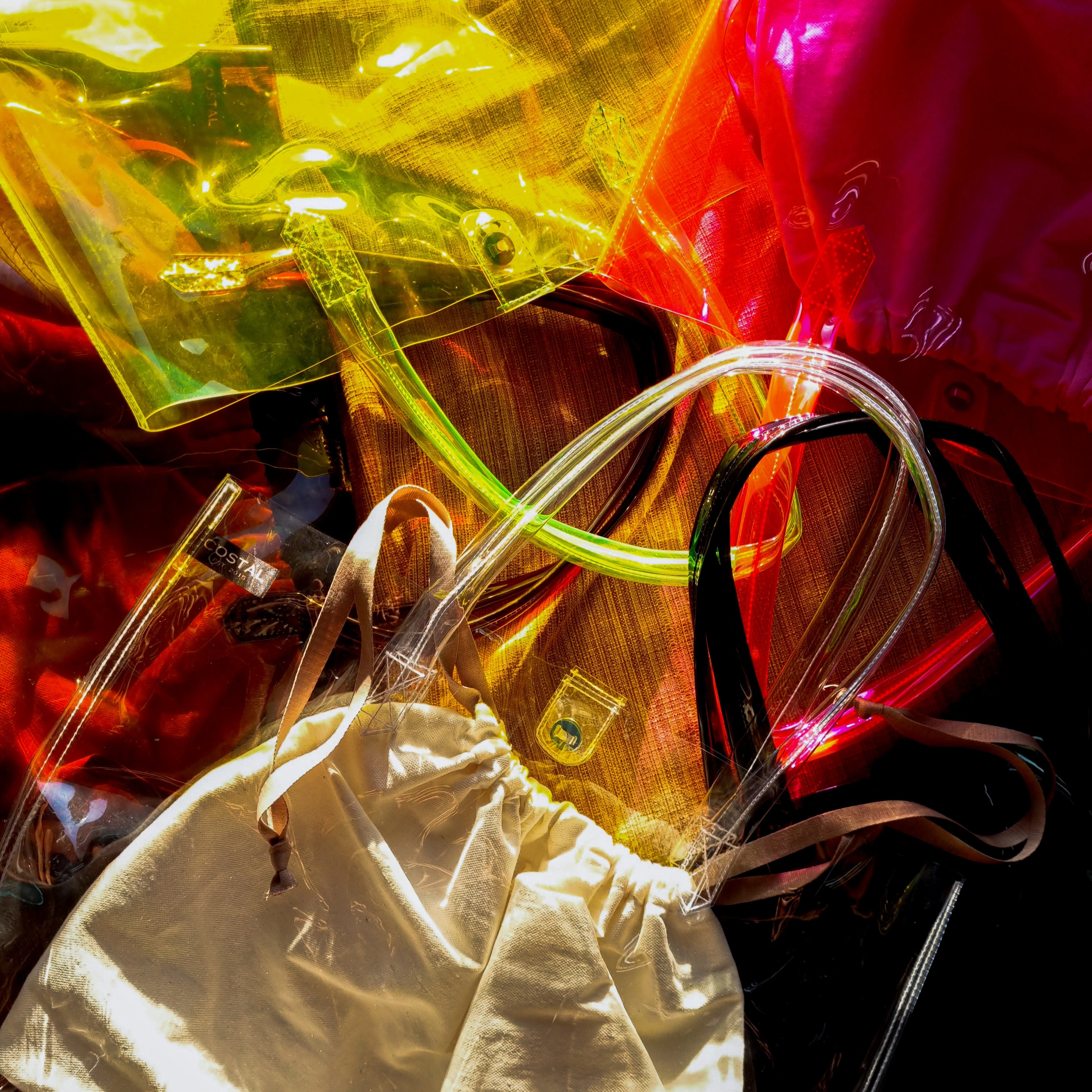 pvc tote bags in various colors