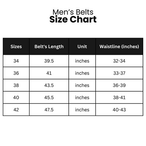 size chart for men's belts
