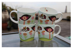 Hudson & Middleton Fine Bone China Mugs - Valentina Range Hello (Set of 4)