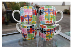 Hudson & Middleton Fine Bone China Mugs - Colourful Union Jack Flags (Set of 4)