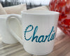 Turquoise your name, coloured mug with crystals