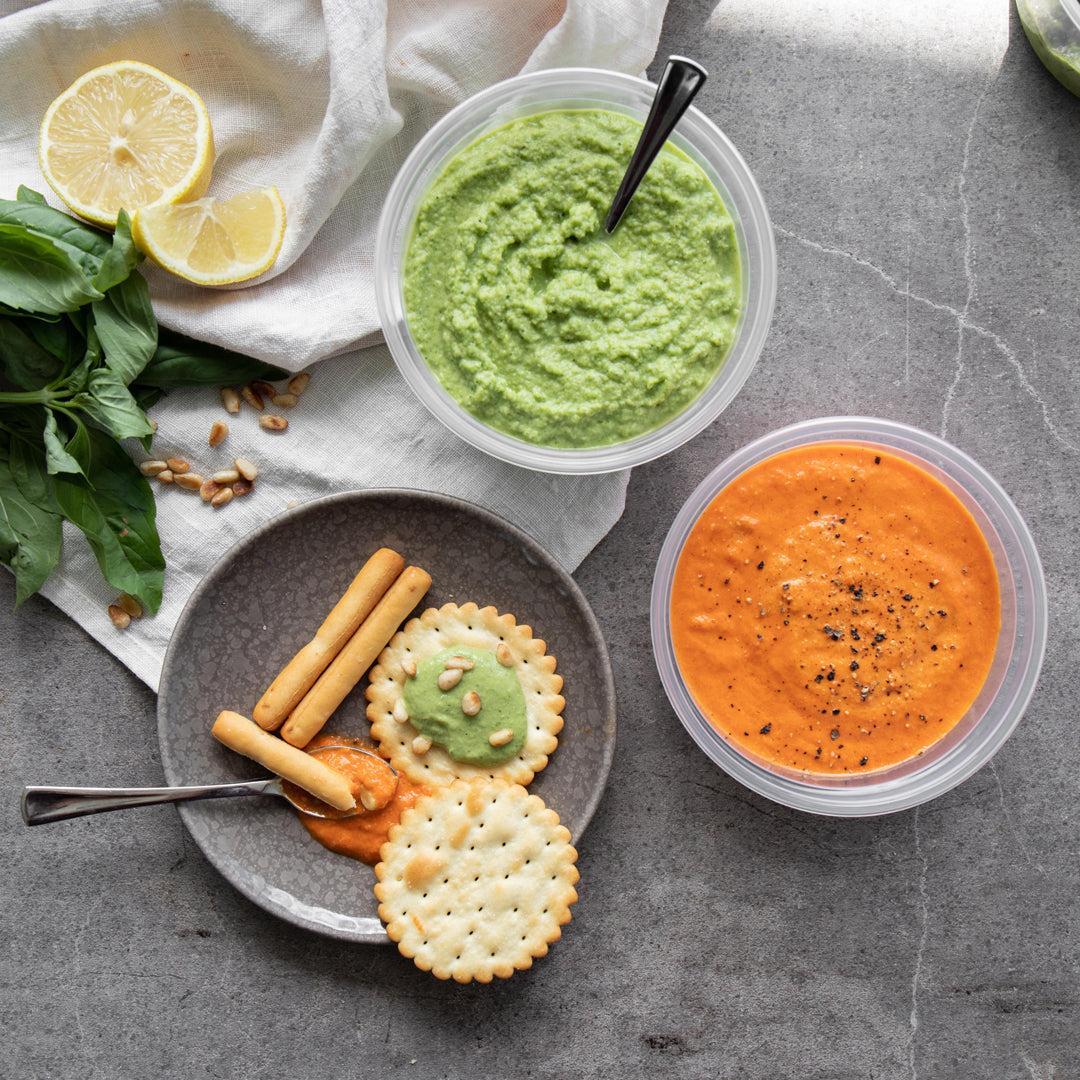 pesto sauces, dips in portion pots