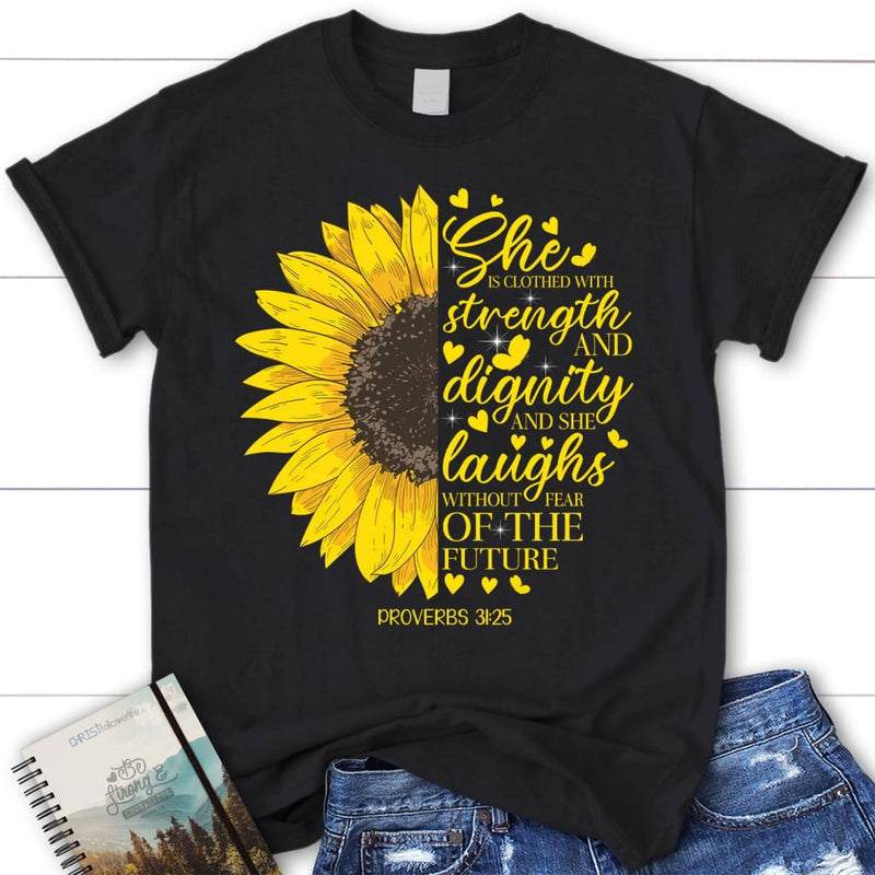 She Is Clothed in Strength & Dignity Proverbs 31:25 Sunflower Tote Bag ...