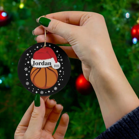 The Goofy Basketball with Santa Hat Ornament
