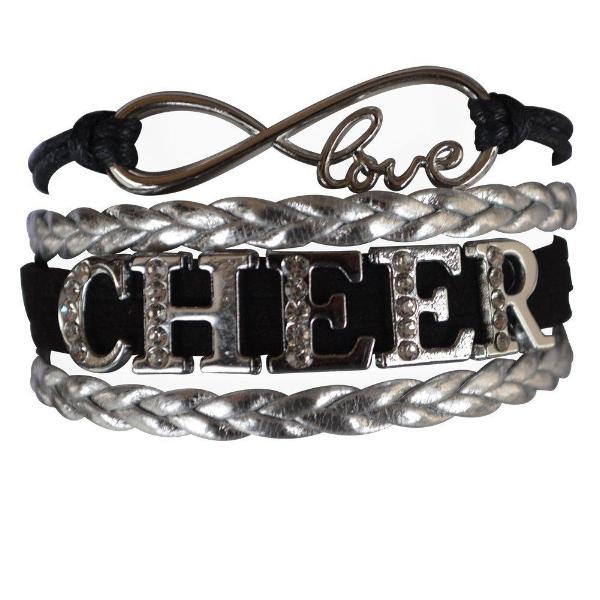 Girls Black Cheer Rhinestone Bracelet