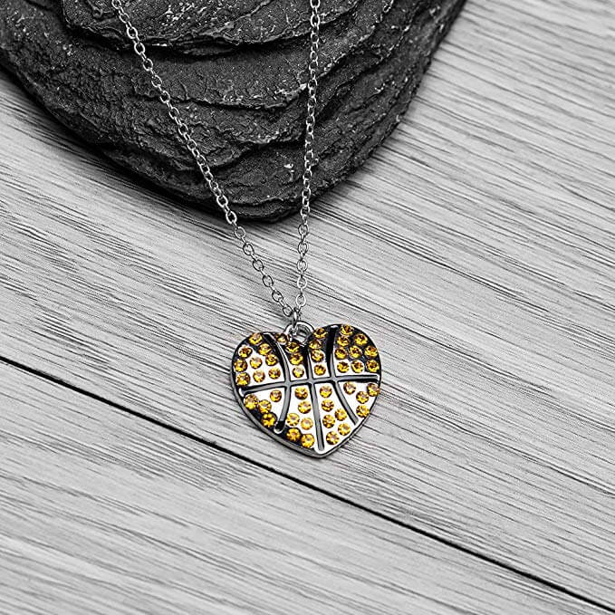 Basketball Rhinestone Heart Charm Necklace