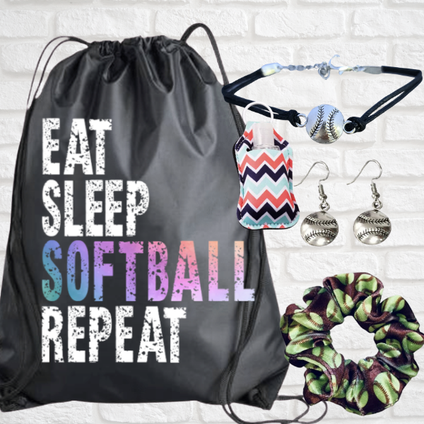 Softball Sportybag - Eat Sleep Softball Repeat Nylon Drawstring Bag