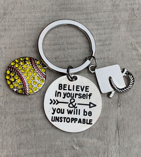 Sports Graduation Keychain -Believe In Yourself & You Will Be Unstoppable- Pick Activity