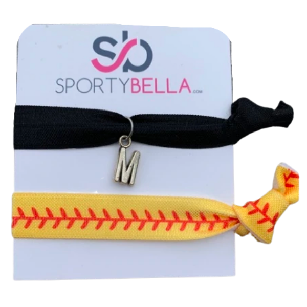 Custom Softball Hair Ties with Letter Charm