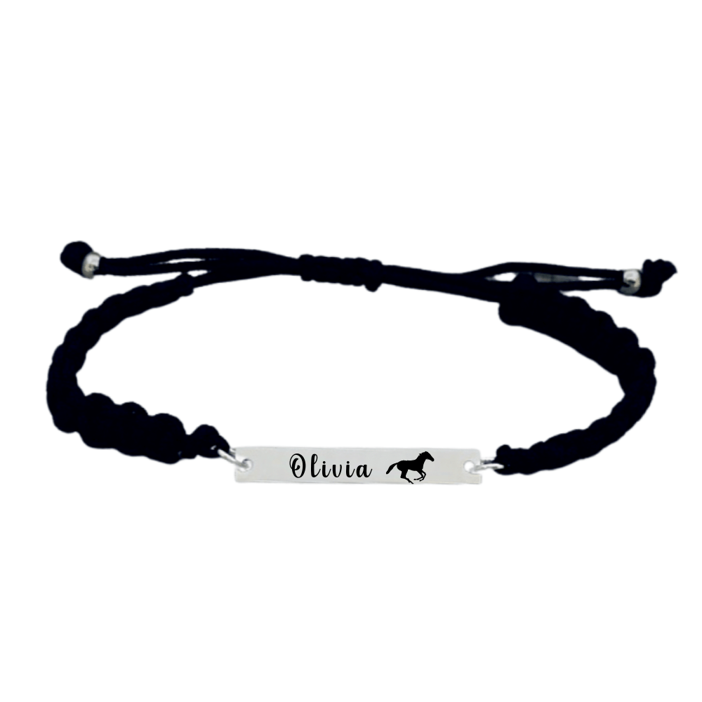 Personalized Engraved Horse Bar Rope Bracelet