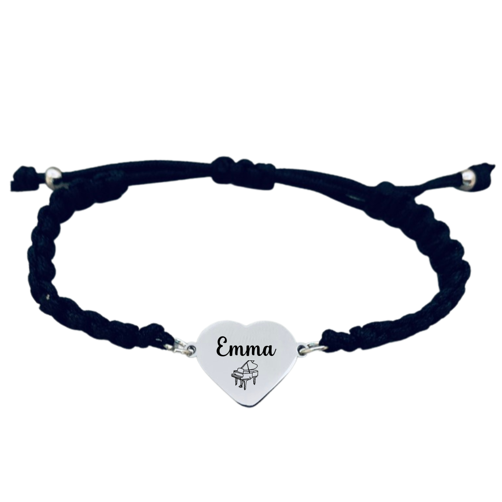 Personalized Engraved Piano Heart Rope Bracelet