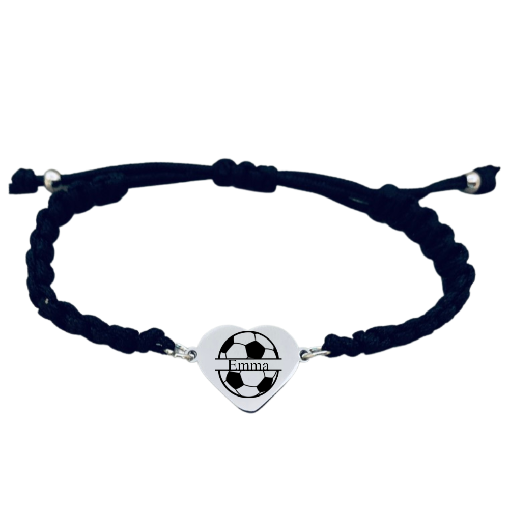 Personalized Engraved Soccer Heart Rope Bracelet