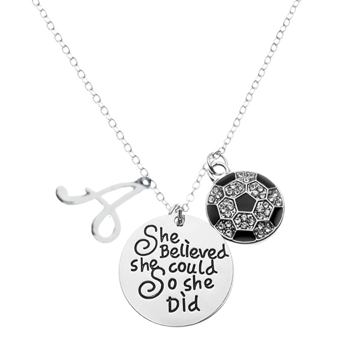 Soccer She Believed She Could So She Did Necklace with Letter Charm