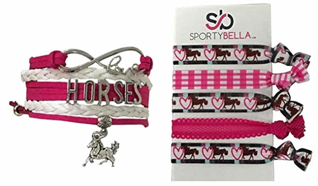 Horse Bracelet and Hair Ties Set- Pink