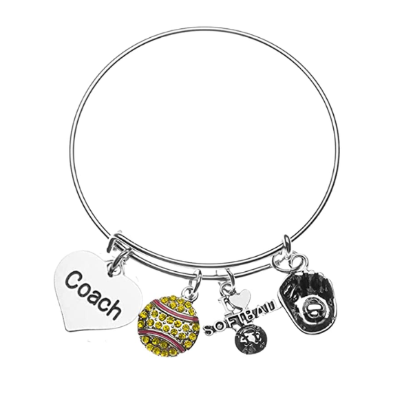 Softball Coach Rhinestone Bangle Bracelet