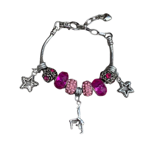 Girls Gymnastics Pink Beaded Charm Bracelet