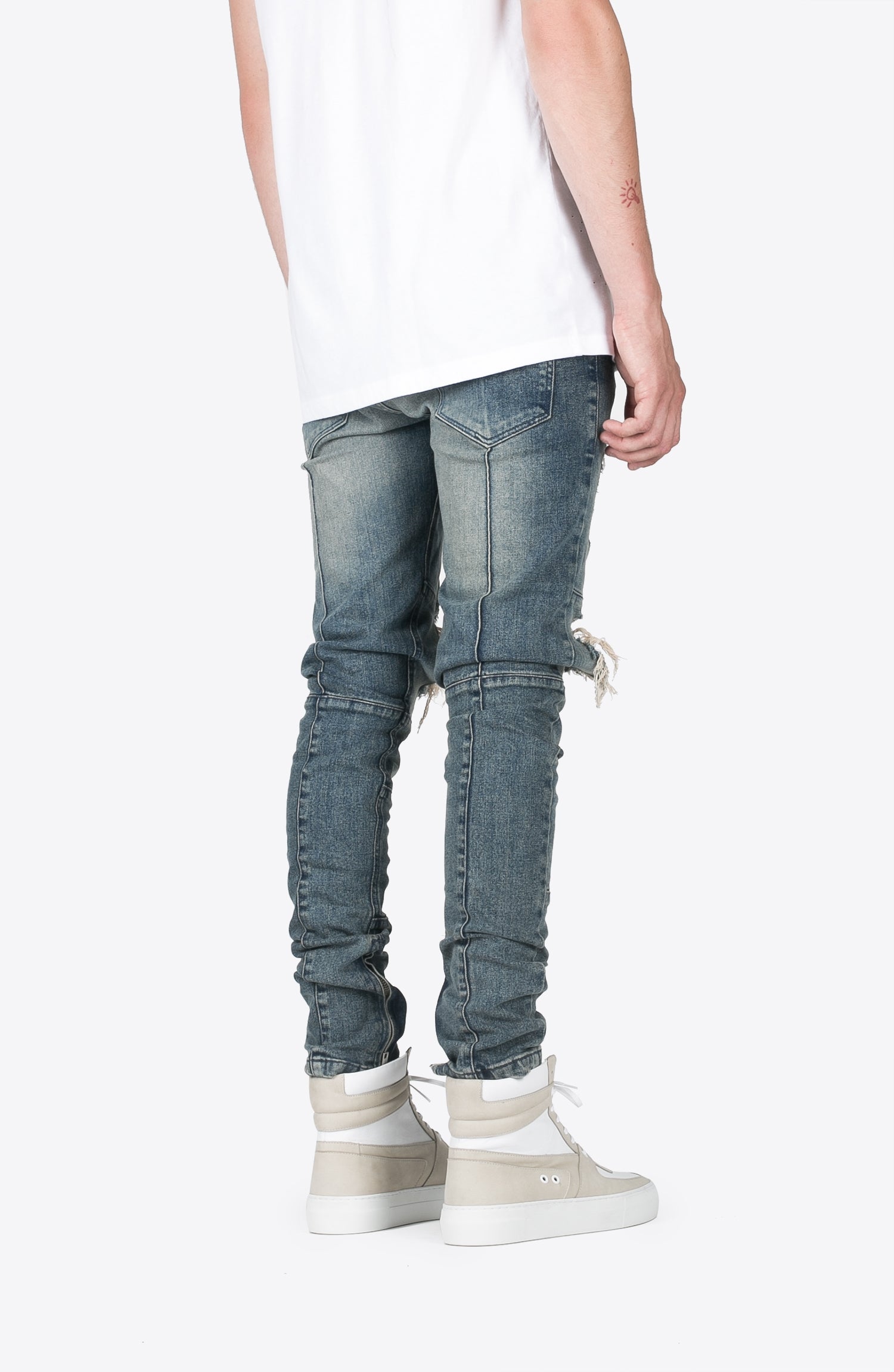 BLUE RIPPED BIKER DENIM – NDG STUDIO