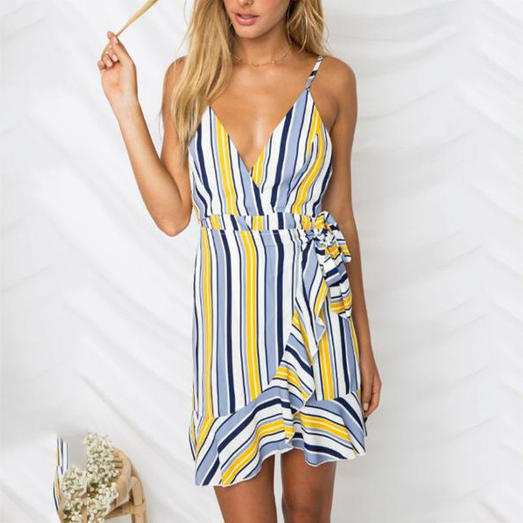 Round Neck Backless Abstract Print Casual Dresses