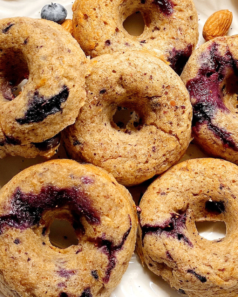 vegan blueberry banana baked donuts