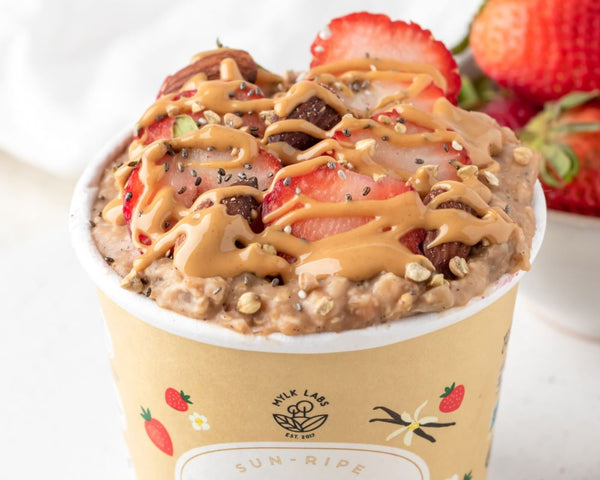 nut butter on strawberry oatmeal