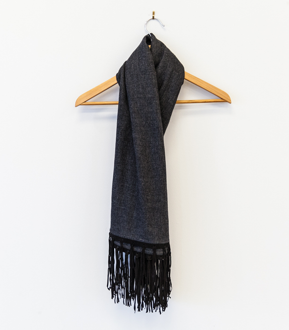 Cashmere Scarf with Suede Fringes - Charcoal Grey