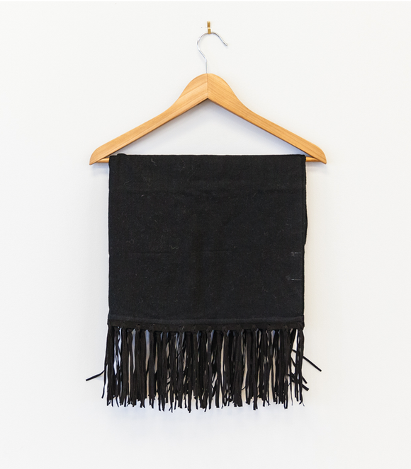 Cashmere Scarf with Suede Fringes - Black