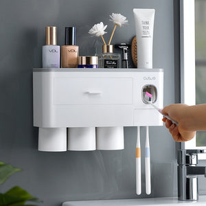 WEEKLY DEAL - Bathroom Accessories organizer Set Toothbrush Holder Automatic Toothpaste Dispenser Holder