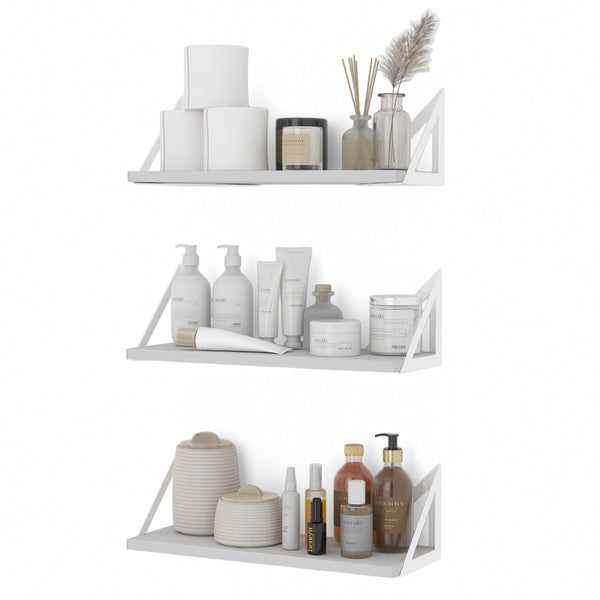 TOLEDO 17 Rustic Bathroom Shelf for Bathroom Decor, Wall Bathroom  Organizer - Set of 3 - White