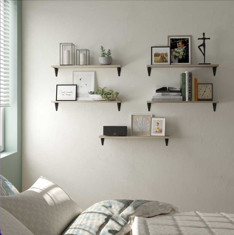 Arras 24" Floating Shelves for Living Room Wall Decor, Bookshelf - Natural - Set of 4, or, 5