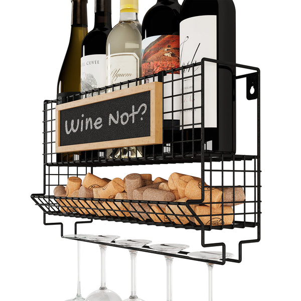DIJON Under Cabinet or Wall Mount Wine Rack – 5 Sectional – Black
